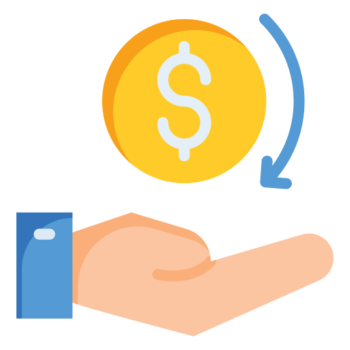 Icono de billete con flecha de retorno para garantía de devolución