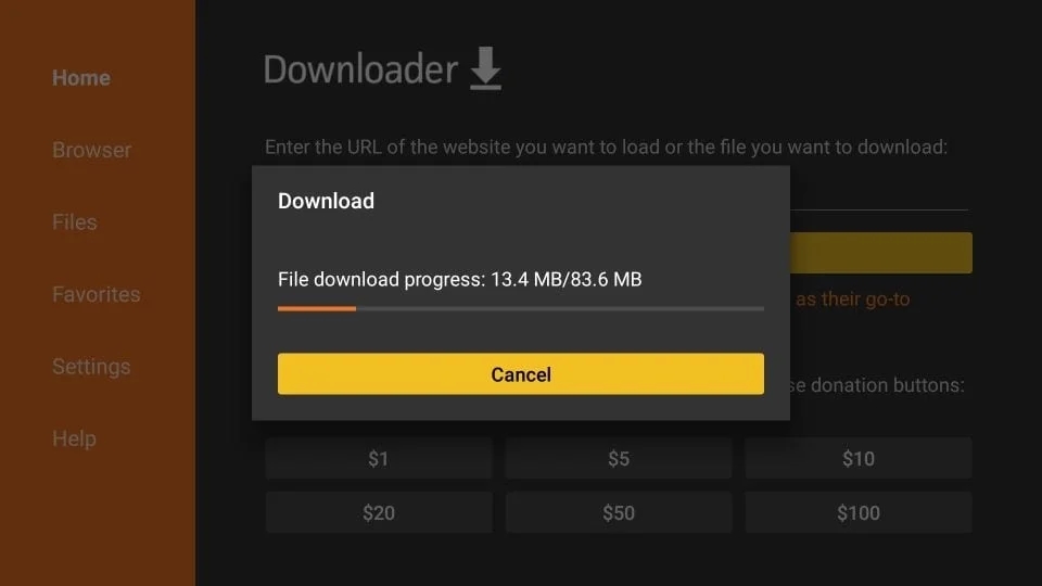 Paso 5 de instalación en Fire TV: Descargando el archivo APK